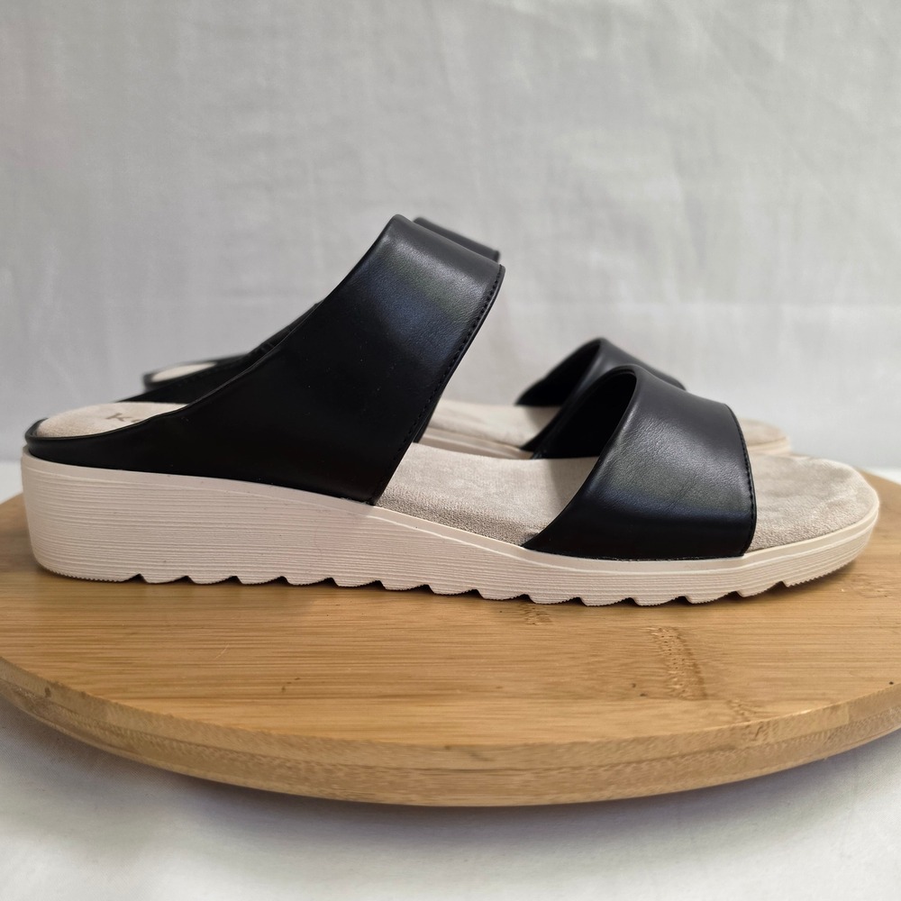 Kensie Endy Comfort Black Dual Strap Platform Slide Sandals 9M
